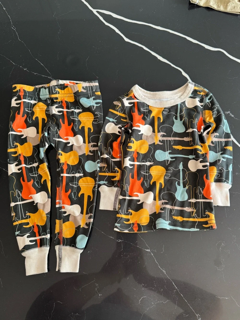 Kids Guitar Print Pajama Set - Black with Orange, Yellow and Light Blue - Picture 1 of 4